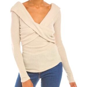 Free people, Marley, woman’s waffle knit top off the shoulder long sleeves Large